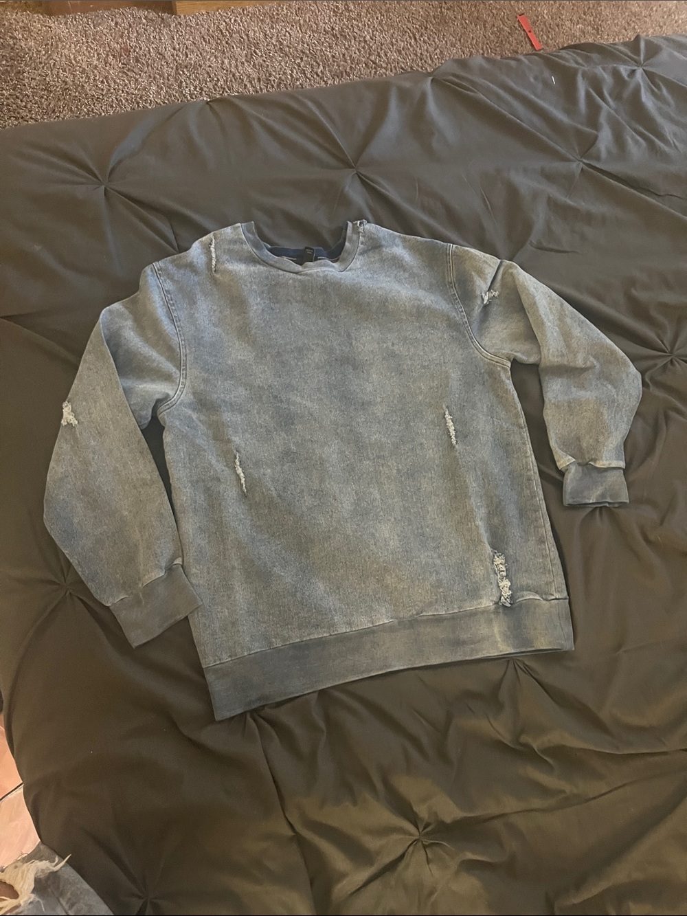 art class Washed Slate Blue Distressed Crewneck Sweater